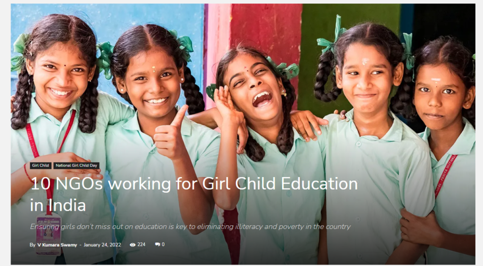 10 NGOs working for Girl Child Education in India - Sukarya - NGO